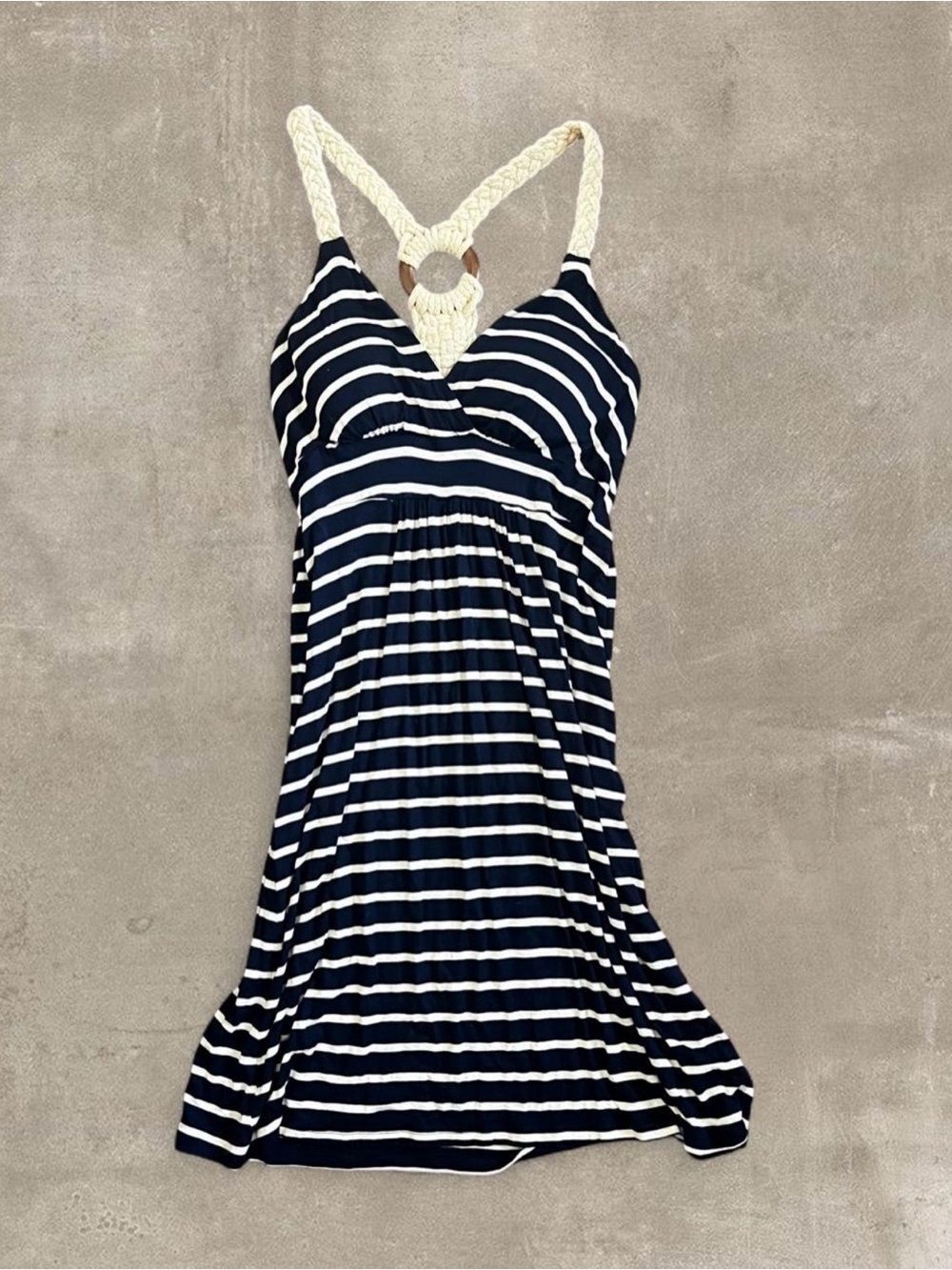 Pink Rose Navy and White Striped Tank with Braided Trim